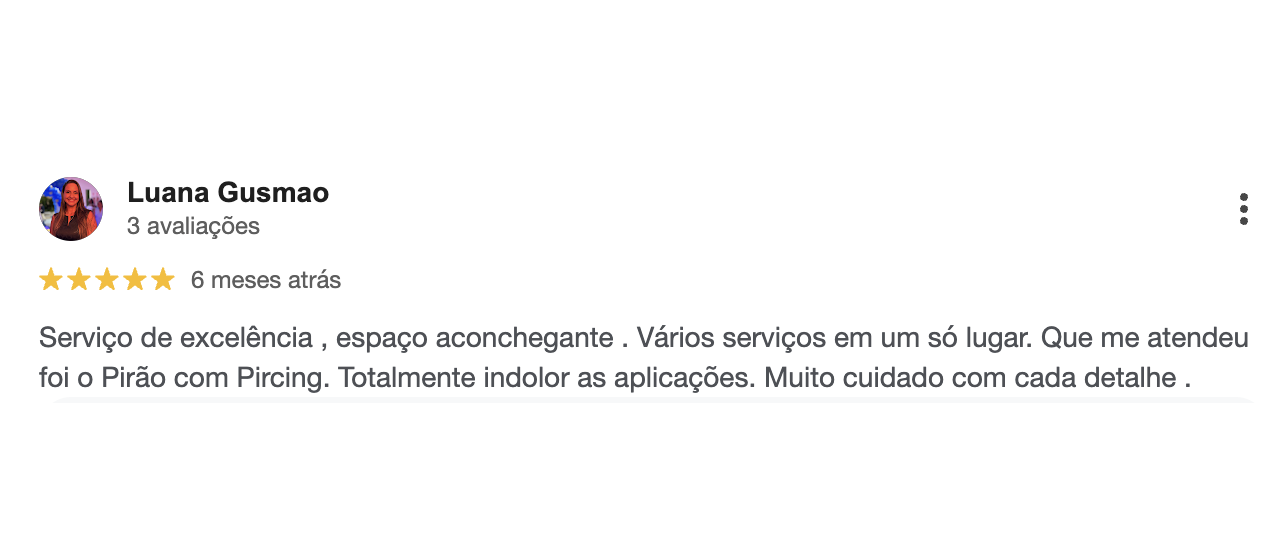 Avaliação de Luana Gusmão no Google